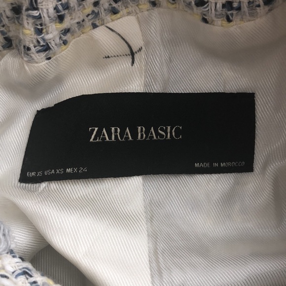 Zara Basics Cream Tweed Style Blazer Flower Button - Picture 5 of 9